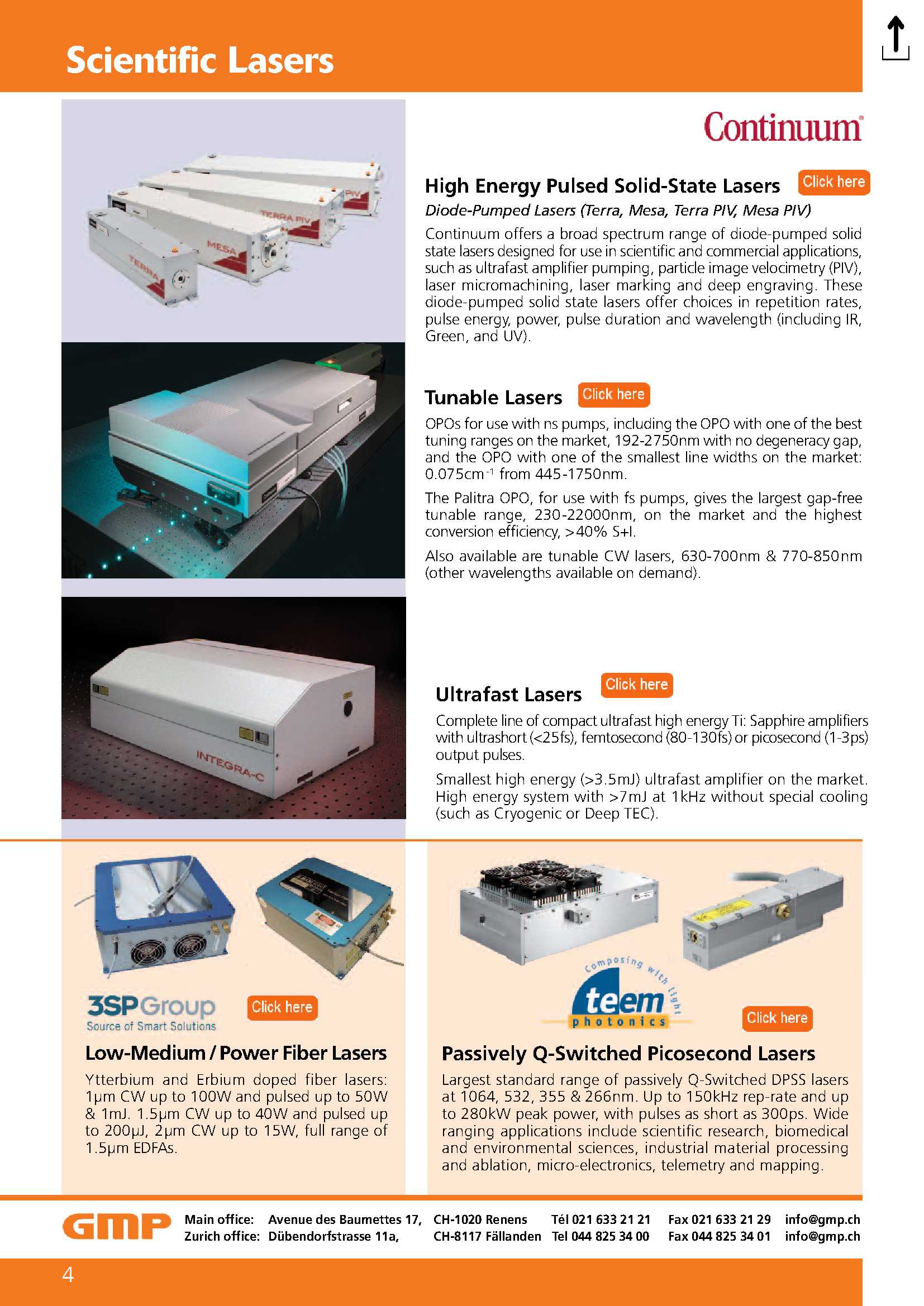 Scientific Lasers Catalog Page 4 GMP SA Photonics Solutions